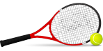 Vector graphic of a black and red tennis racquet with tennis ball