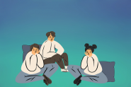 Vector graphic of three teenagers sitting with each other