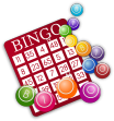 Vector graphic of a bingo card surrounded by bingo balls