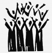 Vector graphic of choir holding their arms up together in unison