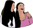 Vector graphic of two women together laughing, one with her arm around the other