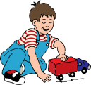 Vector graphic of young boy playing with a toy van