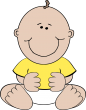 Vector graphic of baby in yellow top sitting smiling