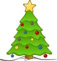 Illustration of a Christmas tree with fairy lights and star on top