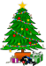 Vector graphic of a Christmas tree with a star on top and presents underneath it