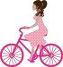 Vector graphic of a girl in a pink dress riding a red bicycle